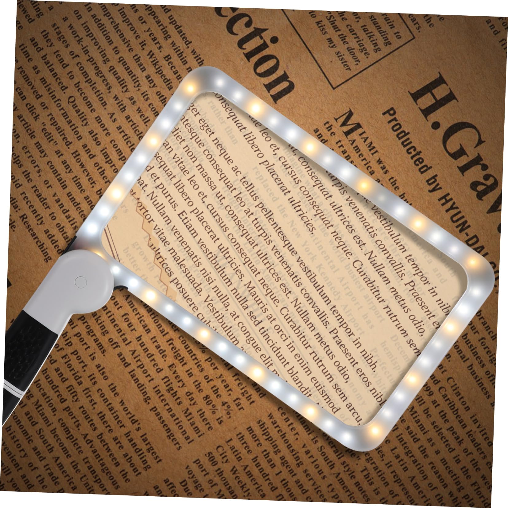 Lupa de Lectura Rectangular 5X Plegable de Mano Color Oscuro | Abs, Goma y Acrílico, Diseño Portátil Mango Abatible, Uso en Exploración Científica y Apreciación de Joyas