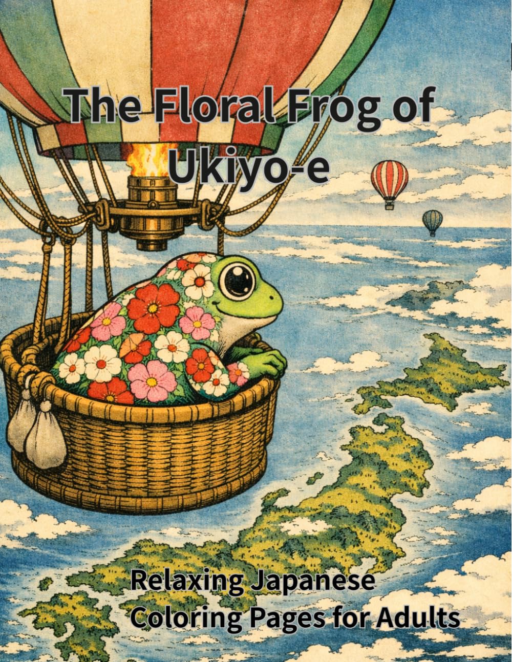 The Floral Frog of Ukiyo-e: Relaxing Japanese Coloring Pages for Adults
