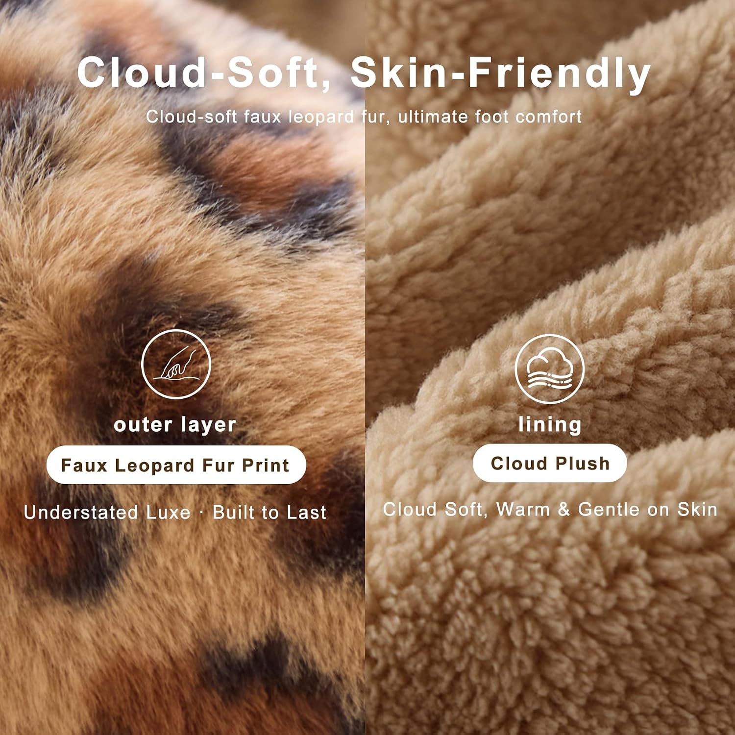 GOEWY Cheetah Print Slippers For Women,House Fuzzy Shoes with Memory Foam | Non-Slip TPR Sole for Indoor/Outdoor,Warm Cozy Fluffy Plush Faux Fur,Gift For Women/Mom,Machine Washable,Cute Comfy Slippers