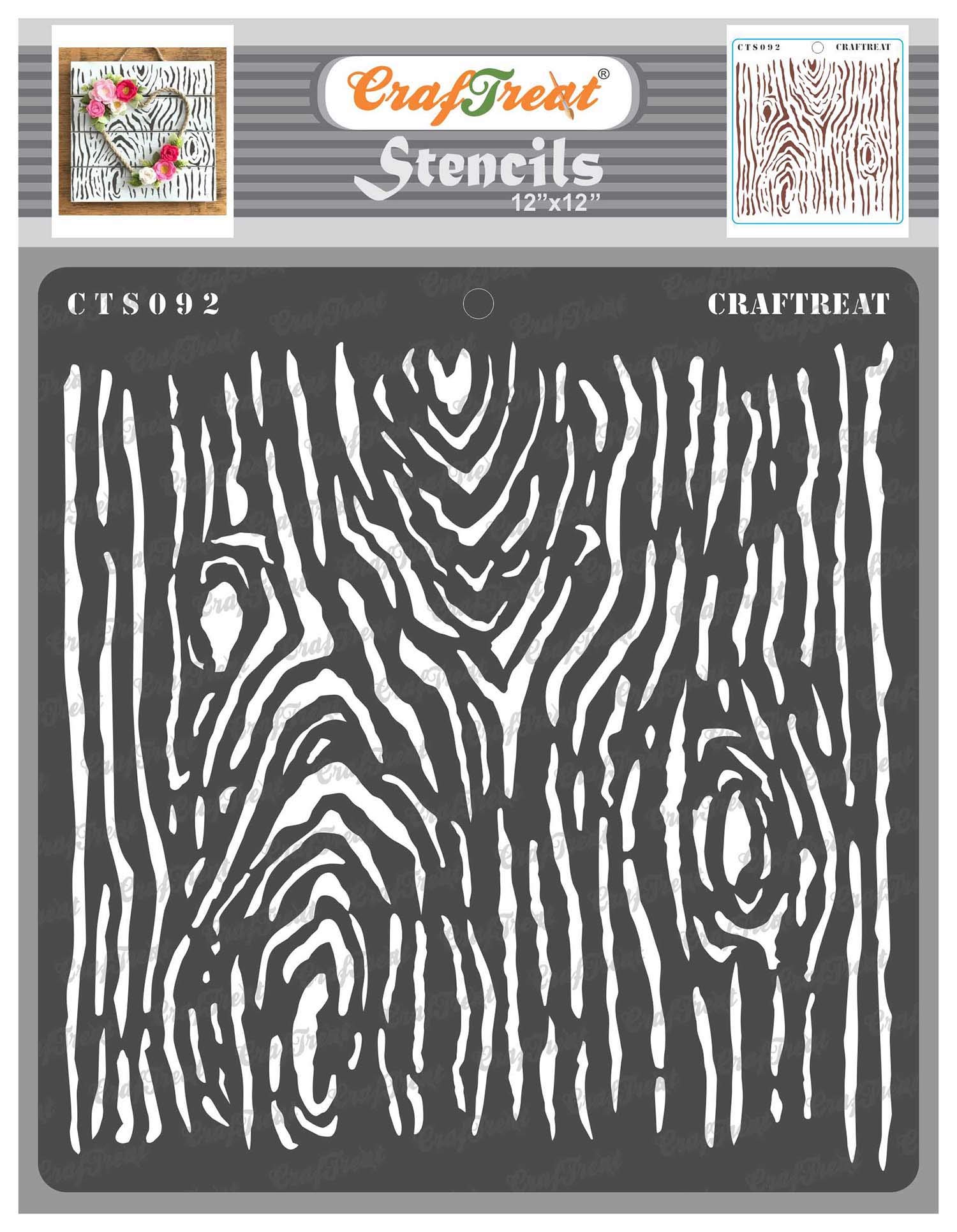 CrafTreat Reusable Wood Grain Stencils - 12x12 Inches - DIY Art and Craft Stencils for Wood, Canvas, Paper, Fabric, Floor, Wall and Tile