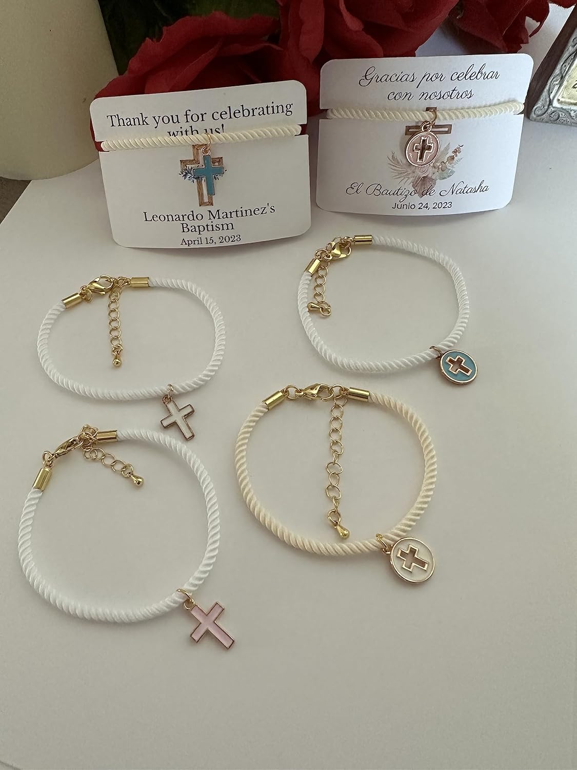 12 bracelets favors for baptism, first communion, wedding any religious event, recuerditos