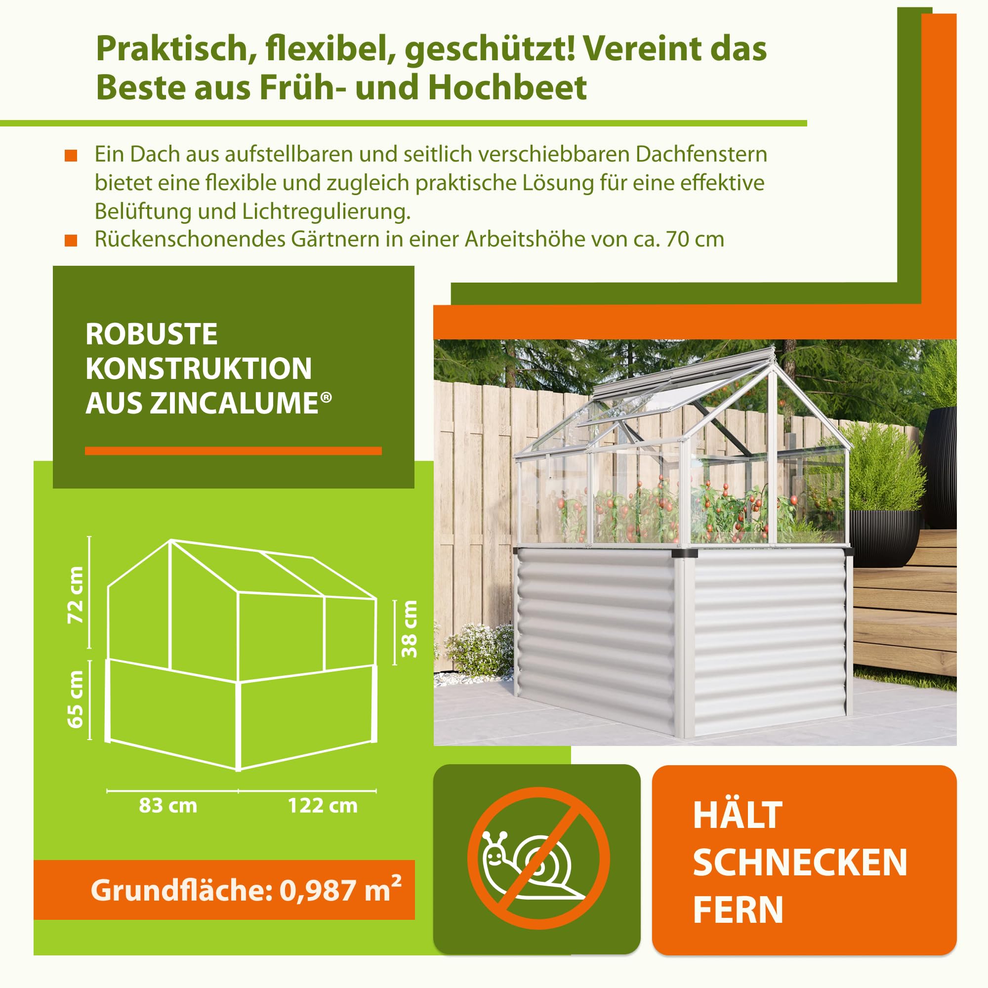 Vitavia Hochfrühbeet “Paris“ | Hochbeet & Frühbeet in Einem | Aluminium Eloxiert | 3 mm ESG-Sicherheitsglas | Wetterfest, Verstellbare Dachfenster & Abnehmbarer Aufsatz | Optimale Wachstumsbedingungen