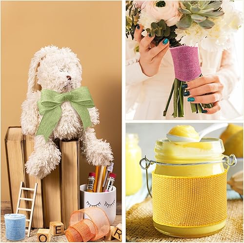 Miniatura 6 de Cinta de arpillera con alambre de 2-12 pulgadas de ancho, 8 rollos de 40 yardas de tela sólida natural con borde de alambre de metal para