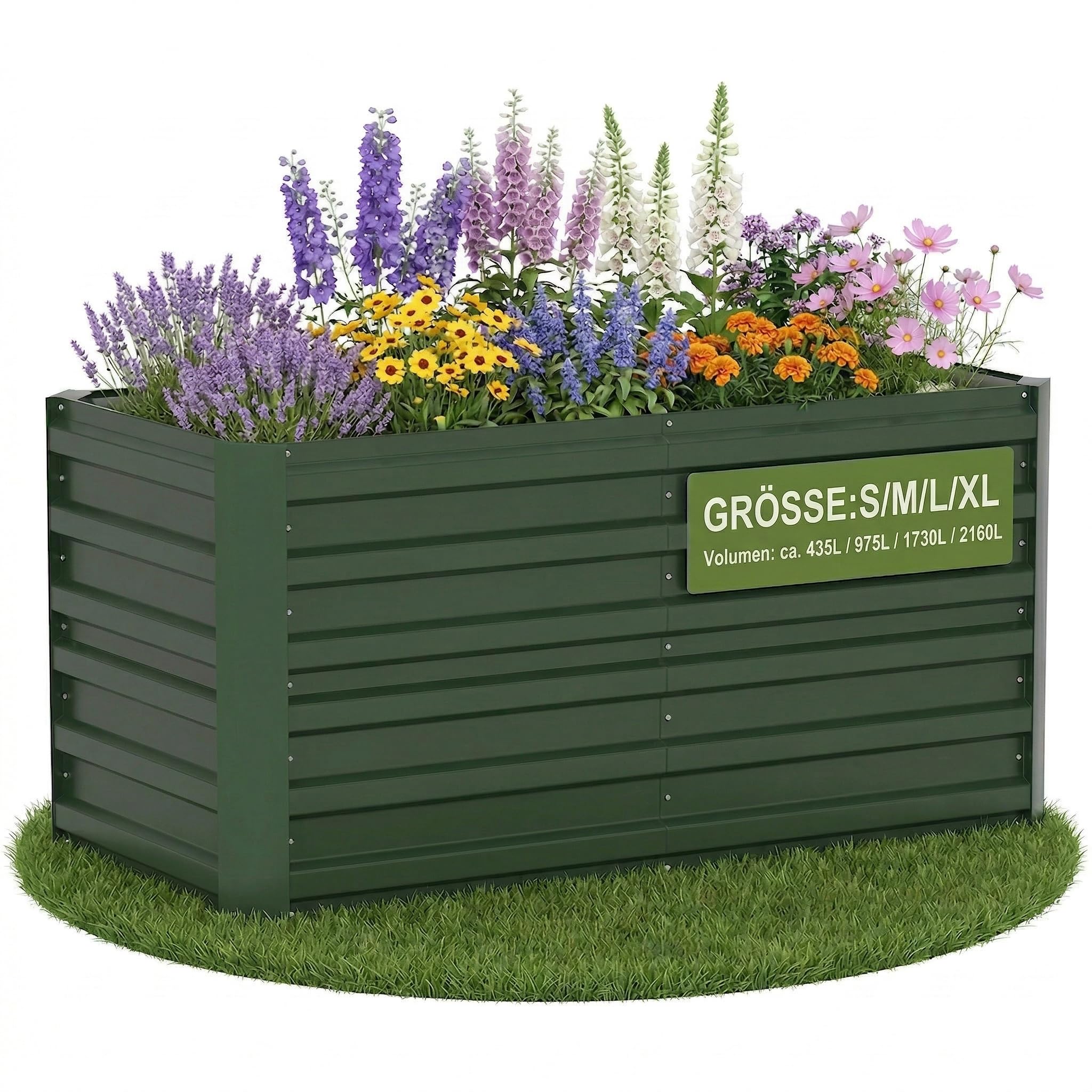 Suusolny Hochbeet Verzinkter Stahl 180x90x58cm,Hochbeete-Kit für Garten, Terrasse & Balkon,Stabiler & Wetterfest Pflanzenbeet Mit Montagesatz -(M) Rechteck Darkgrün(CA.975L)