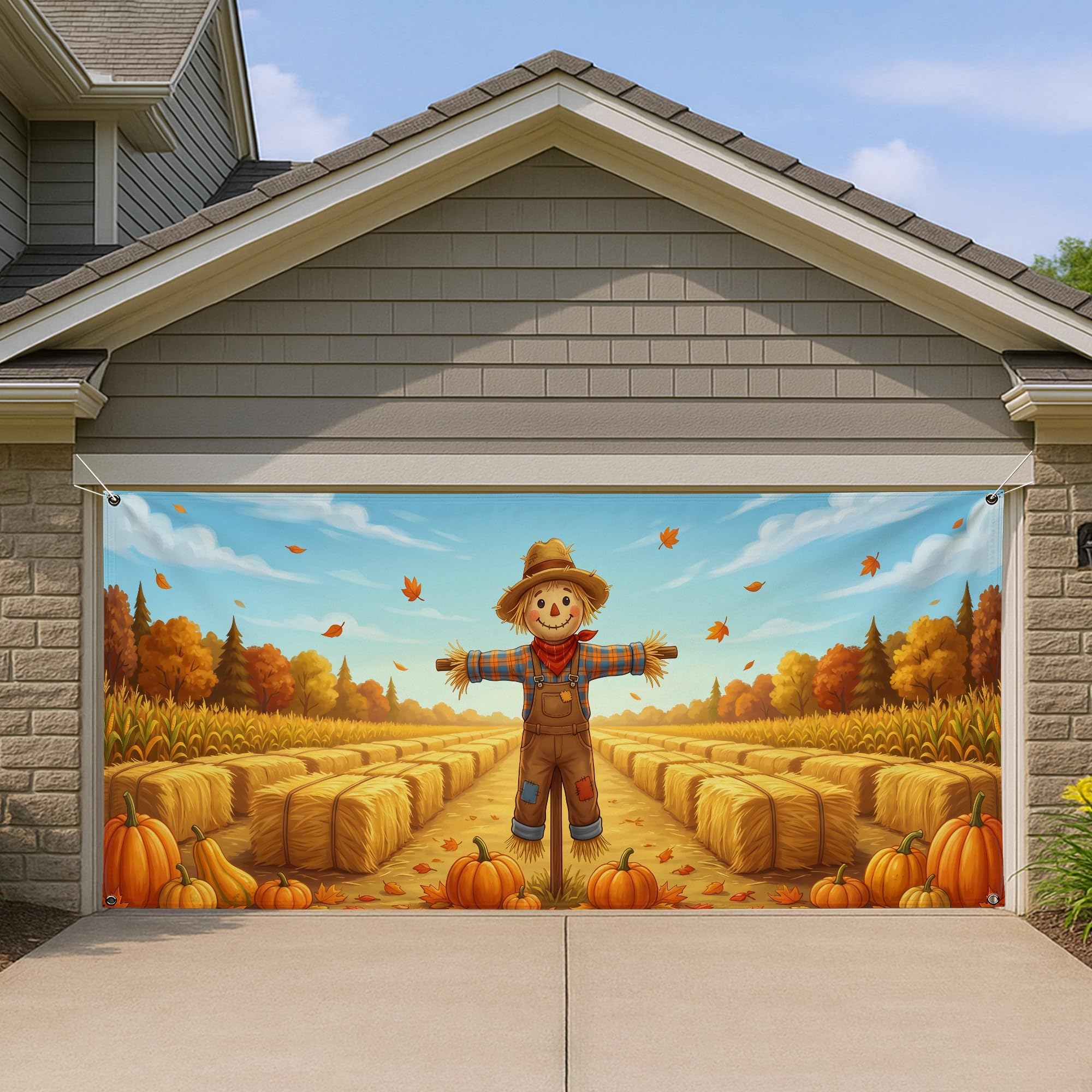 Housse de porte de garage Halloween citrouille et épouvantail 400x185cm