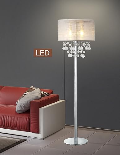 Miniatura 2 de Artiva USA LED501104FC Charlotte - Lámpara de pie con 2 luces LED plateadas texturizadas con atenuador de bolas de vidrio, 61 pulgadas, cromo