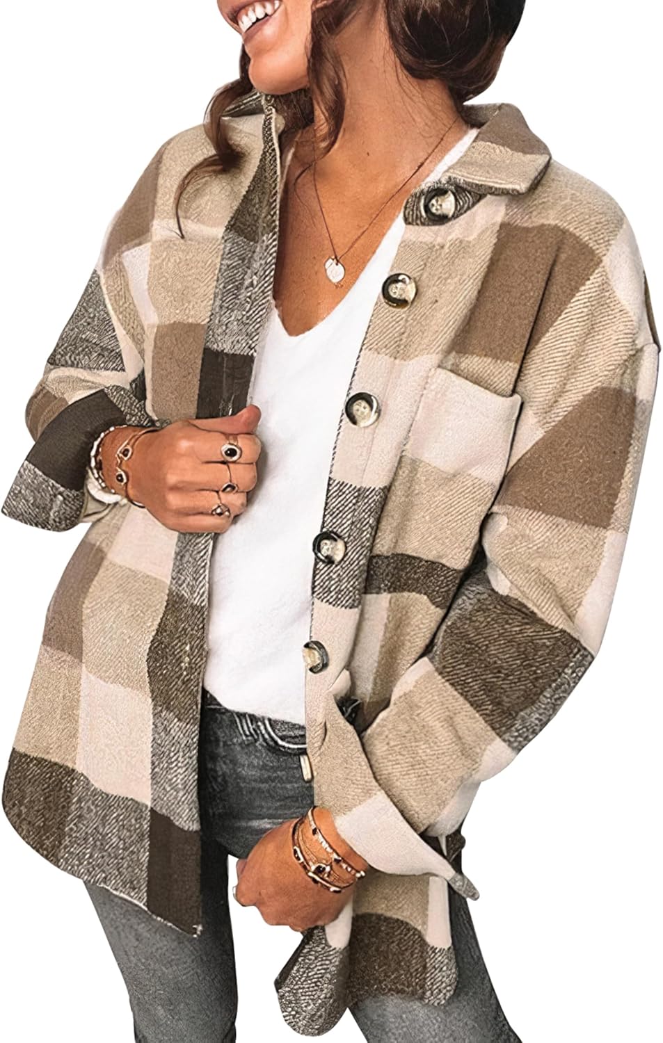 Flannel Shacket Jacket Women Plaid Shirt Button Down Long Sleeve Coat Tops Trendy 2024 Flannel Shacket Jacket Women Plaid Shirt Button Down Long Sleeve Coat Tops Trendy 2024