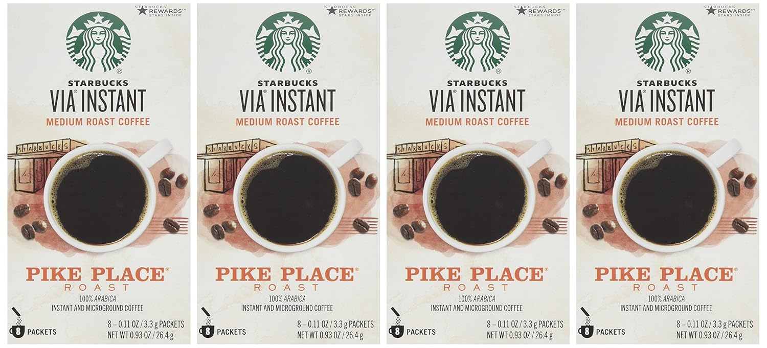 Starbucks Via Instant Coffee Pike Place Roast, (Pack of 4)