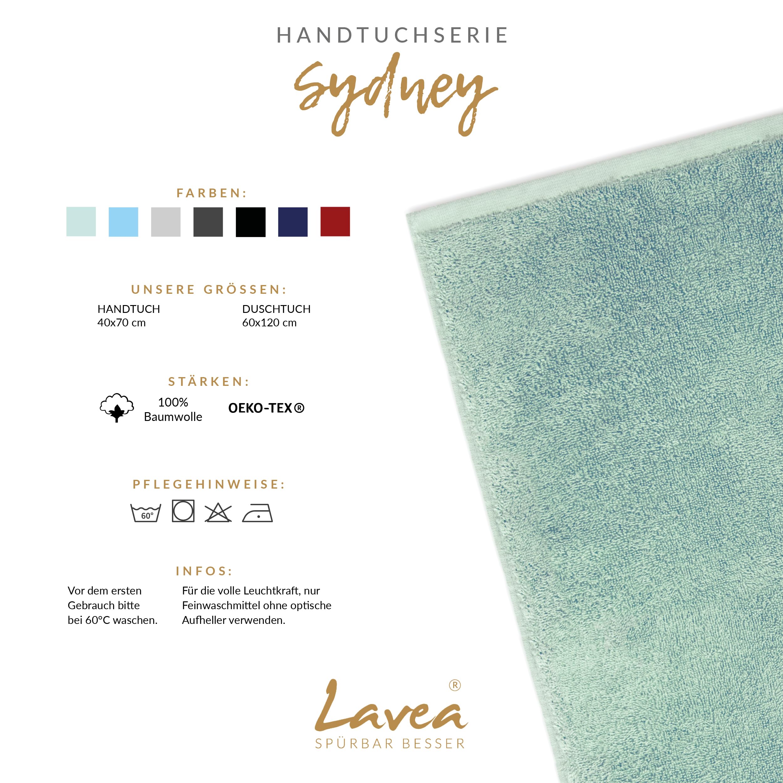 Lavea® Sydney 4er Handtücher Set, Handtuch Baumwolle, Frottee Fitness-Handtuch, 100% Baumwolle, OEKO-TEX Standard 100, weich und saugstark, waschbar bei 60 °C, Frottee, 4 Stück, 40 x 70 cm, Eukalyptus