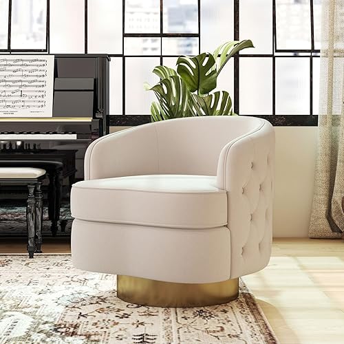 Miniatura 15 de Juego de 2 sillas decorativas modernas, sillones giratorios de barril para sala de estar, silla cómoda de terciopelo con botones, asiento individual