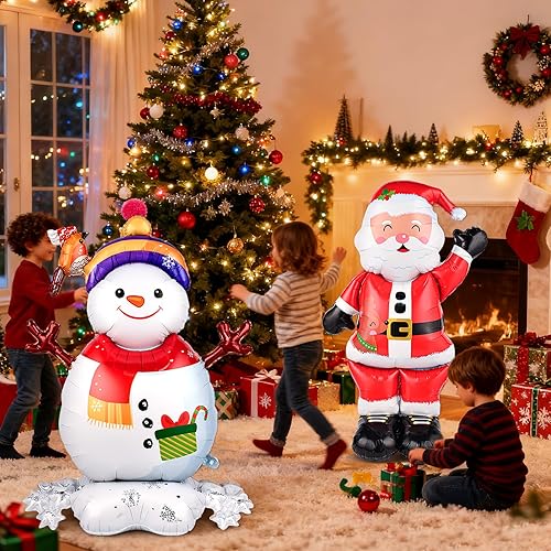 Miniatura 4 de 2 globos de Papá Noel de 62 pulgadas, globos gigantes de Mylar de muñeco de nieve, suministros de fiesta de Navidad para cumpleaños, vacaciones