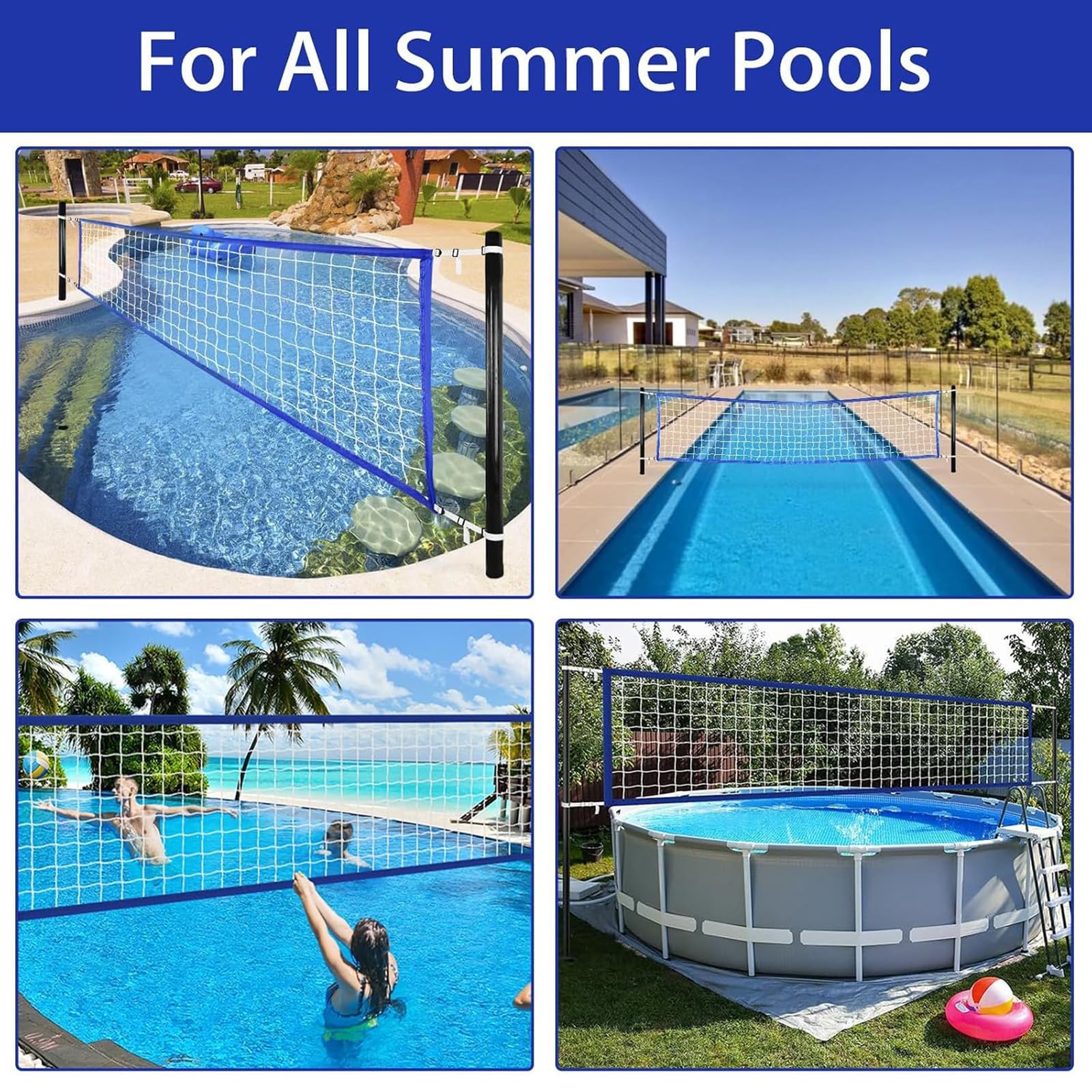 Pool Volleyball Netz 457 x 91 cm – Volleyballnetz Pool aus Strapazierfähigem PE,Höhenverstellbares Ersatznetz,Wasserdichtes Poolnetz mit Tragetasche,Für Garten,Strand,Schwimmbad und Outdoor-Spiele