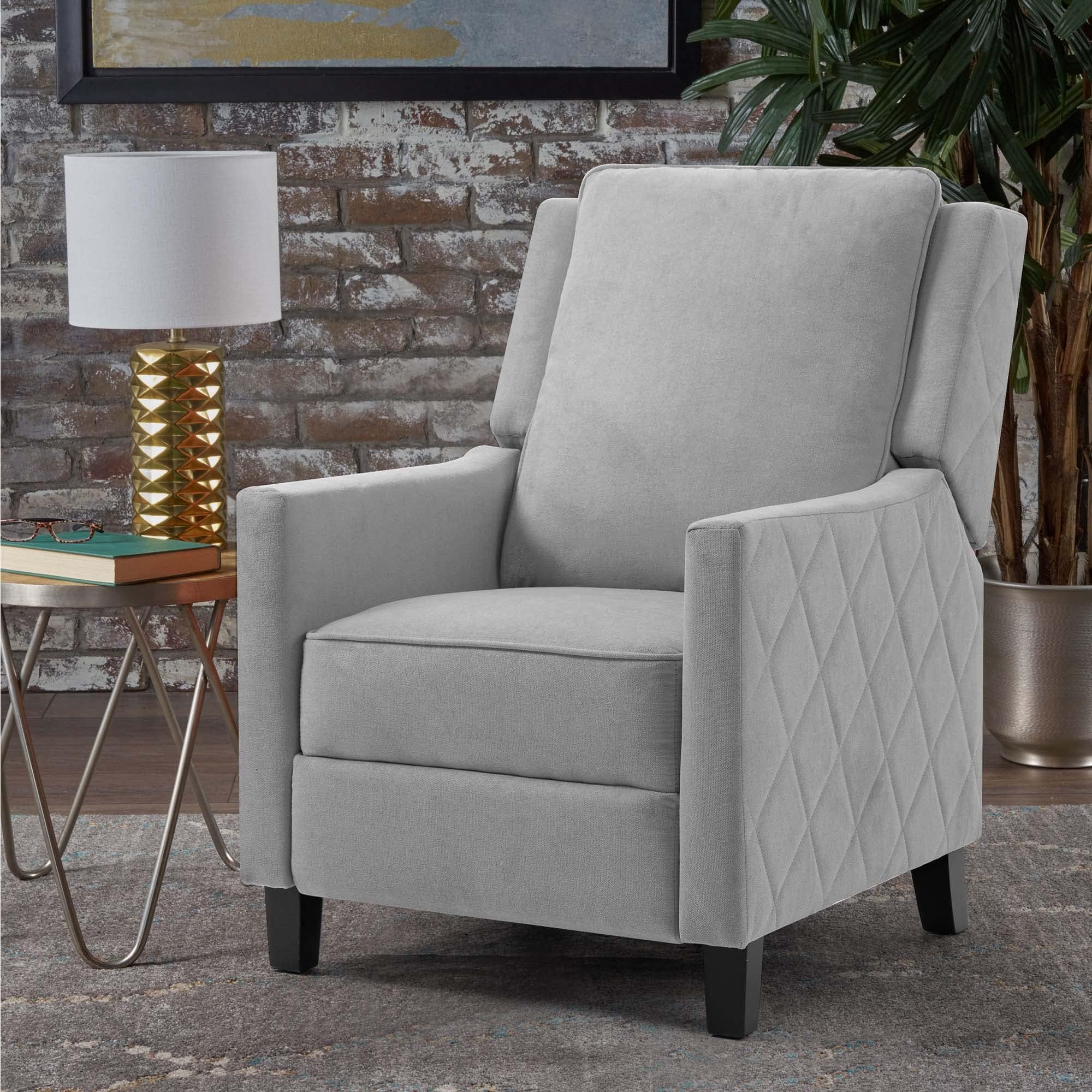 AVAWING Push Back Recliner Chair, Wing Back Chairs with Arms, Mid-Century Vintage Accent Chair for Living Room, Polyester, Grey