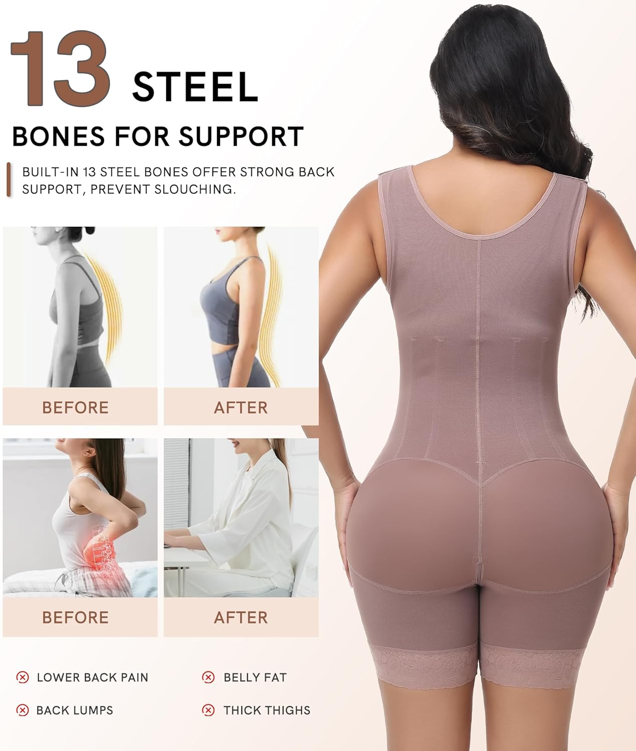 POP CLOSETS Fajas Colombianas Full Body Shapewear For Women Tummy Control Body Shaper With Zipper And Hooks - Image 4