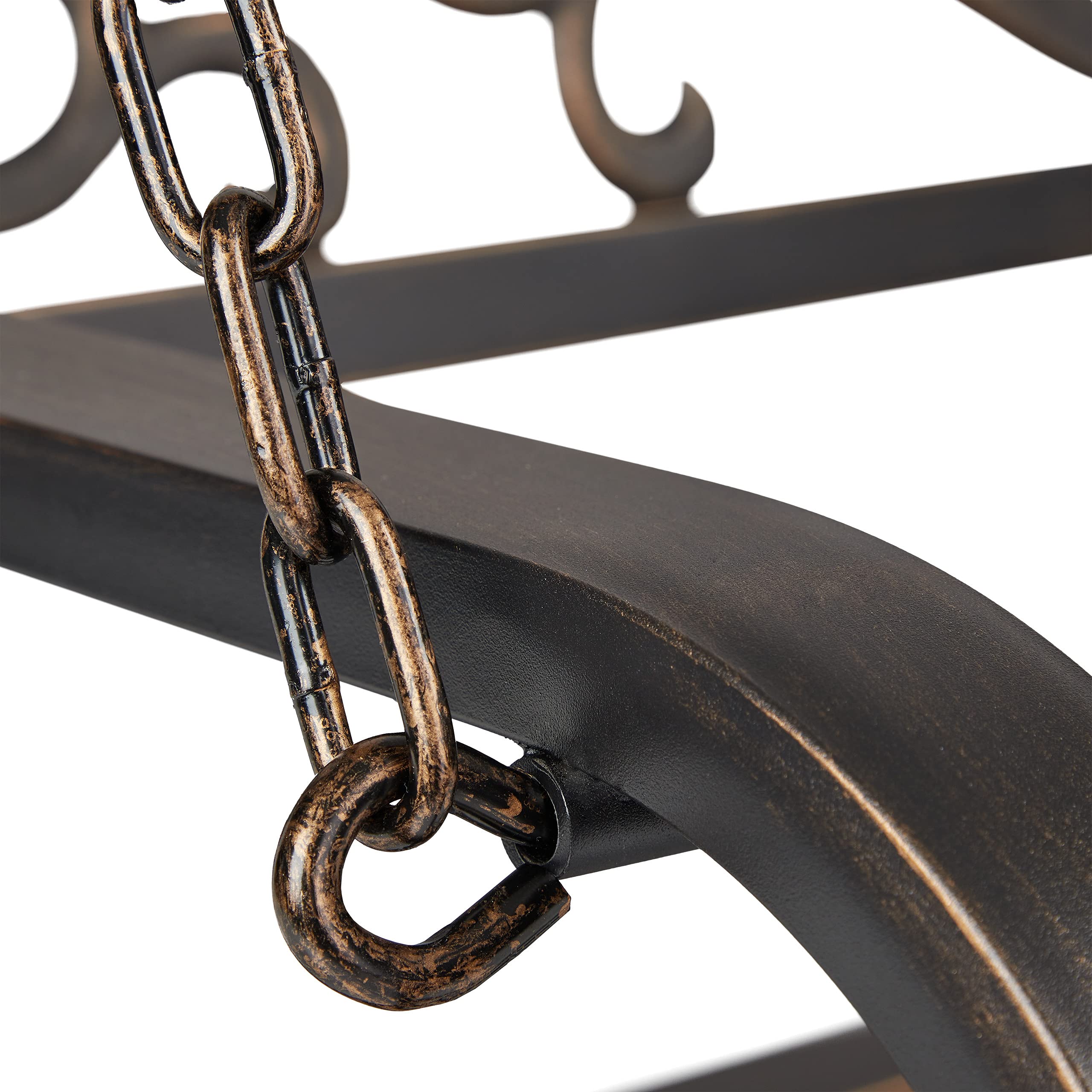 Relaxdays Banco Colgante de Jardín, 2 Plazas, Columpio de Exterior para Colgar, Metal, 190 x 133 x 55 cm, Negro/Bronce
