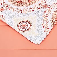 Vista 4 de Yaxa Basics Full/Queen Comforter Set with Sheets, 7-Piece Coral Medallion Bedding, Lightweight Microfiber Bed-in-a-Bag Medallón Coral