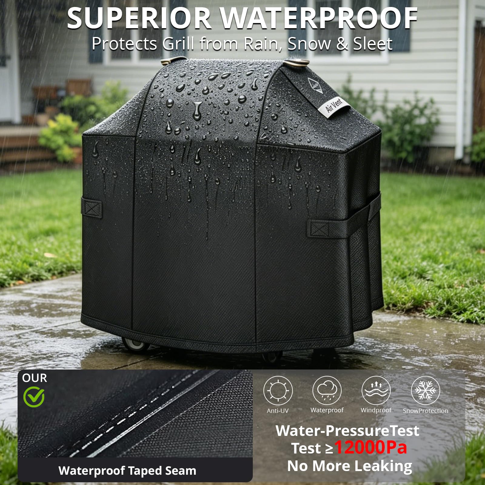 Ultima Robuste Grillabdeckung für Weber Spirit 200 und 300 Serie Outdoor-Grill, 132 cm, strapazierfähig, wasserdicht, reißfest, lichtbeständig, 7106 Gasgrillabdeckung für Weber mit Riemen und