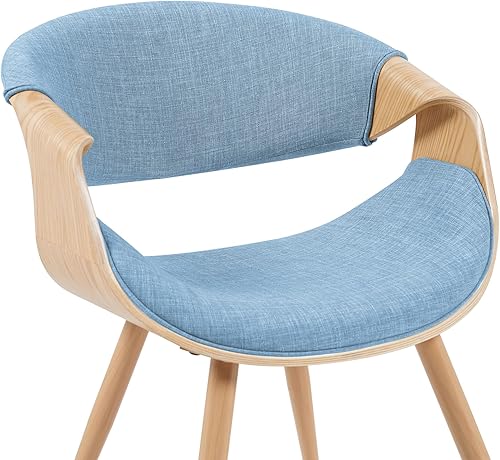 Miniatura 5 de Armen Living Silla de comedor Butterfly Mid-Century con asiento tapizado de tela azul claro y acabado en roble
