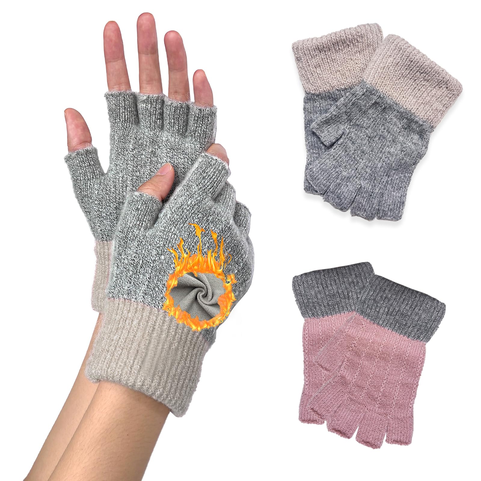 WUDEUI 2 Pairs Fingerless Gloves for Women Men, Winter Knitted Touchscreen Warm Stretchy Half Finger Mittens for Cycling Working