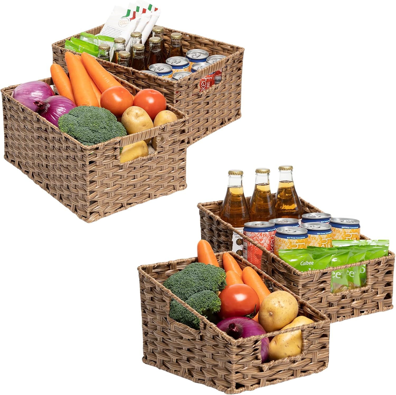 ROSOS Wicker Storage Basket with Builtin Handles 4 Pack