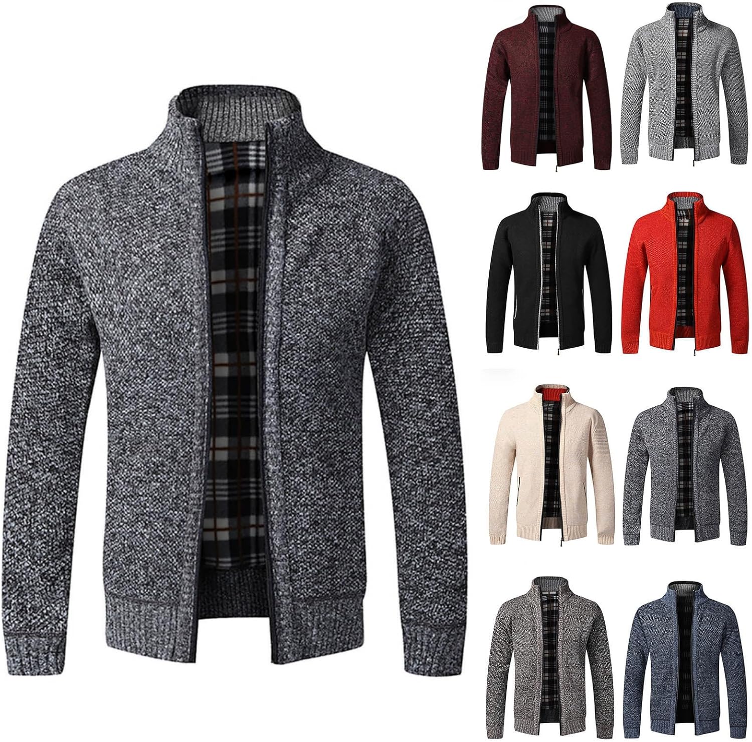 Muscularfit Knit Sweater Men Full Zip Slim Fit Long Sleeve Fleece Lined Business Work Cardigan Causal Winter Warm Jacket Coat