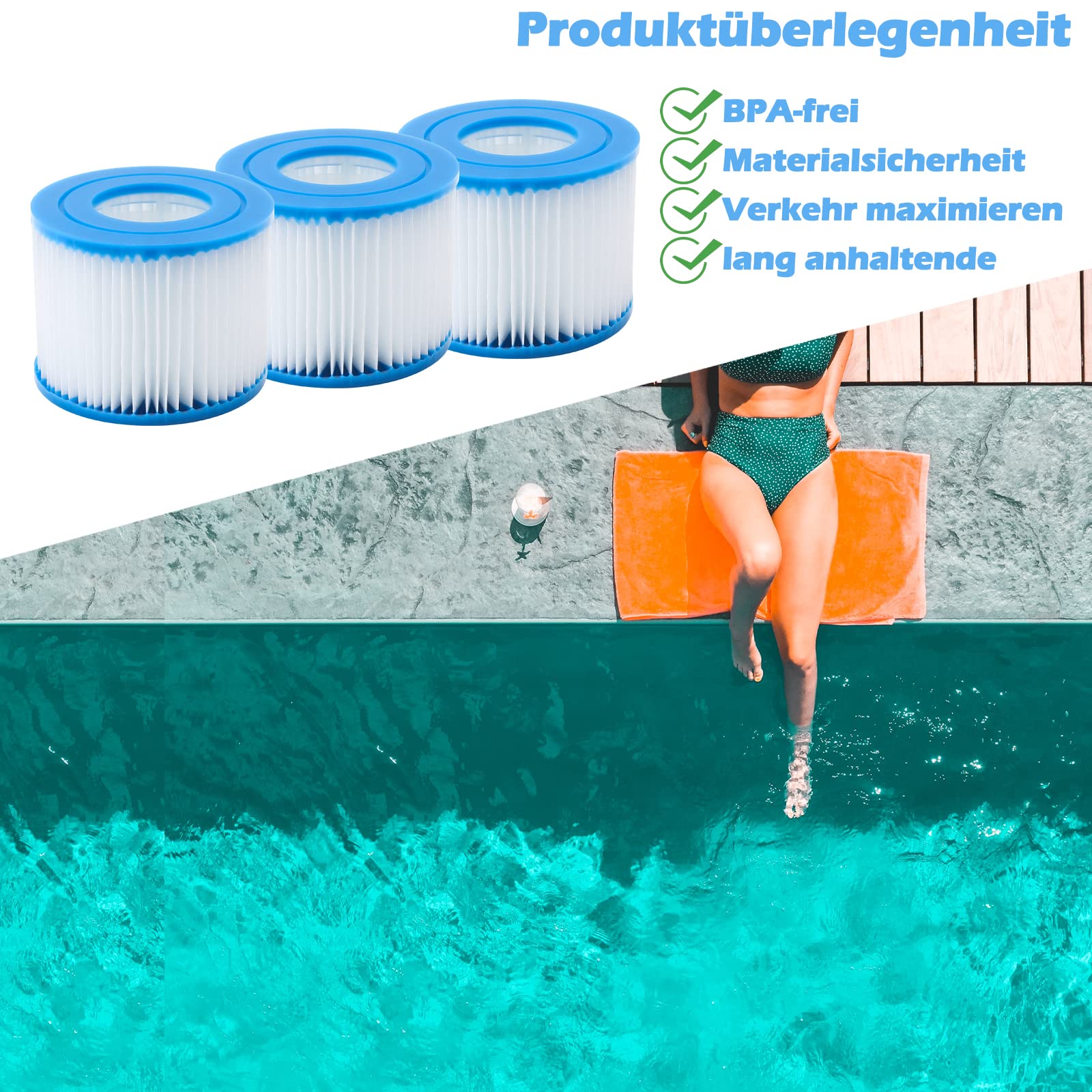 Confezione da 8 filtri di Ricambio per Piscina Misura 6-58323, Filtro di Ricambio per Piscina per Best-Way VI, Lay-Z-Spa