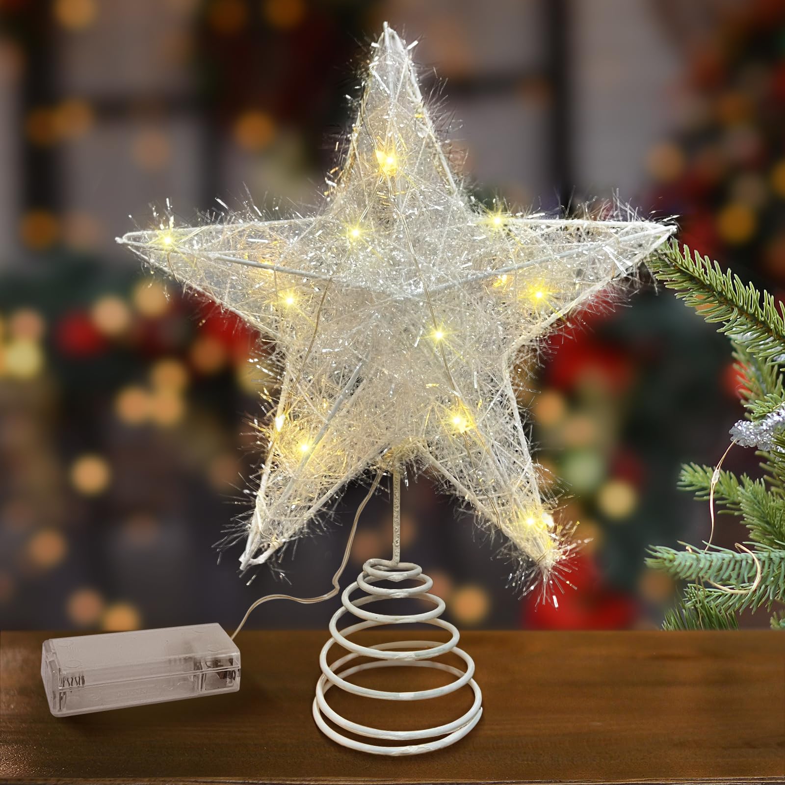 Décoration De Sapin De Noël Cimier Étoile En Métal Pailleté D 20 Cm