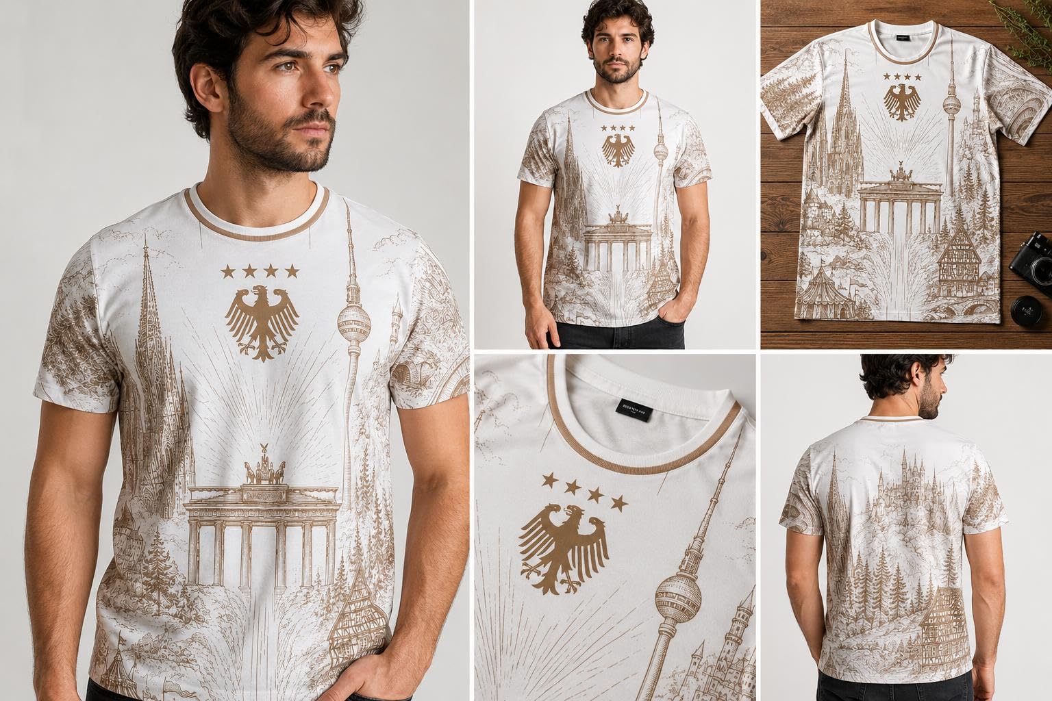 Deutschland Fußball Trikot WM 2026 Herren Kurzarm Shirt, 100% Polyester, Weiß Gold Design, Fan Trikot mit Deutschland Motiv
