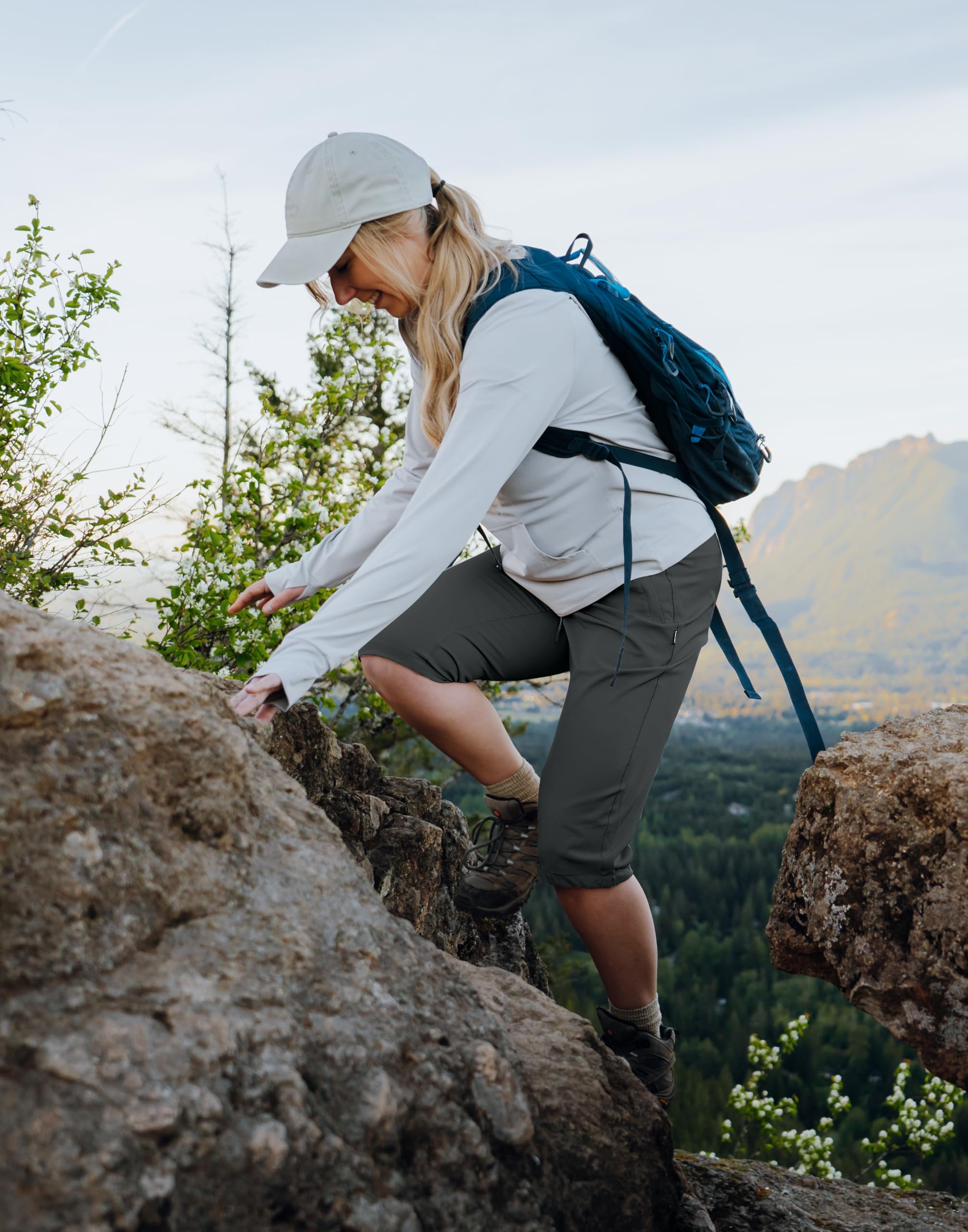 SANTINY Short long de 38,1 cm pour femme avec poches sous le genou, longueur genou, bermuda cargo léger à séchage rapide