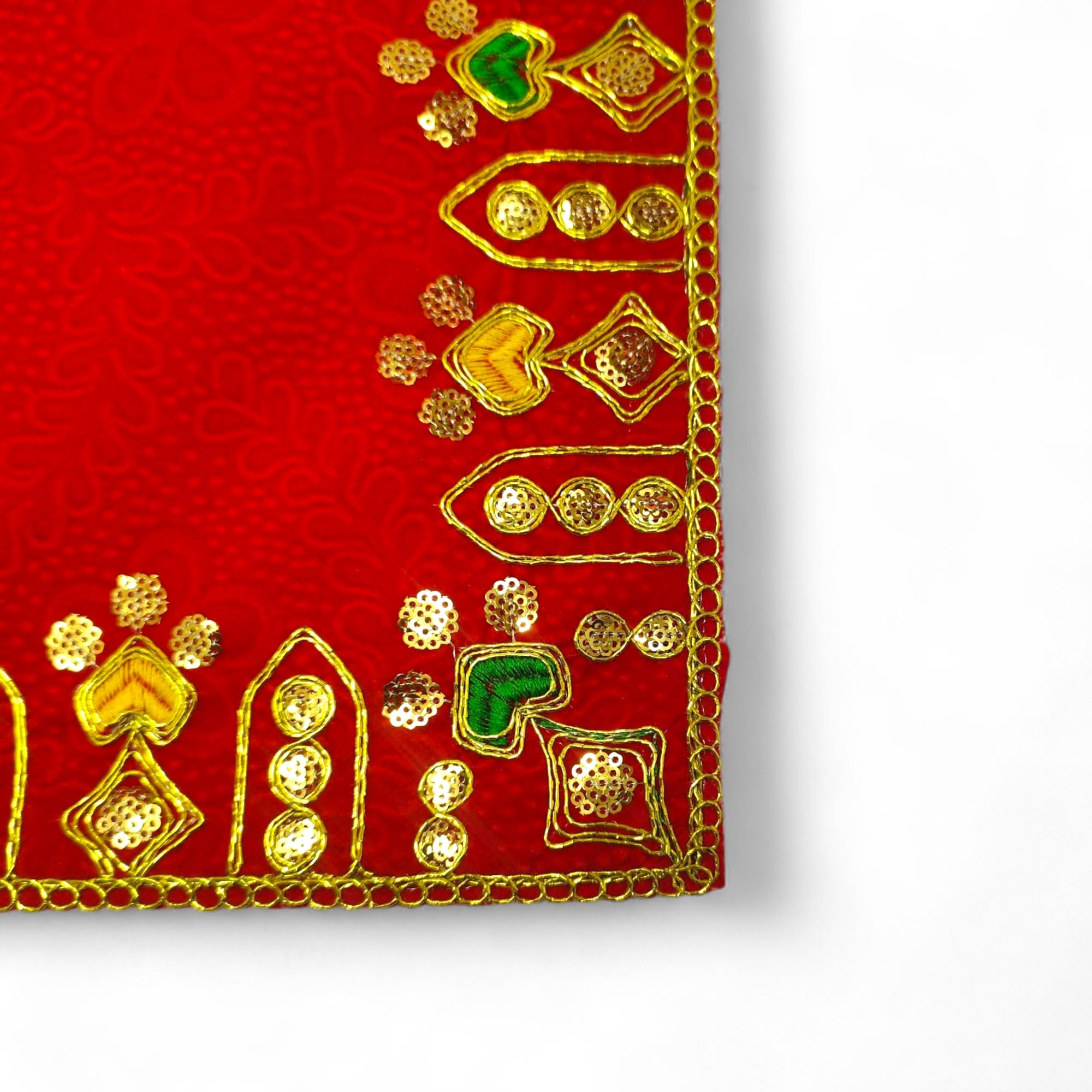 Achleshwar Designer Velvet Embroidered Pooja Aasan Cloth 20X30 inch RED | Chowki Aasan for God Idol | Mandir Table Altar Cover for Temple, Puja Shelf, Diwali Decoration Pack 0f 1 4