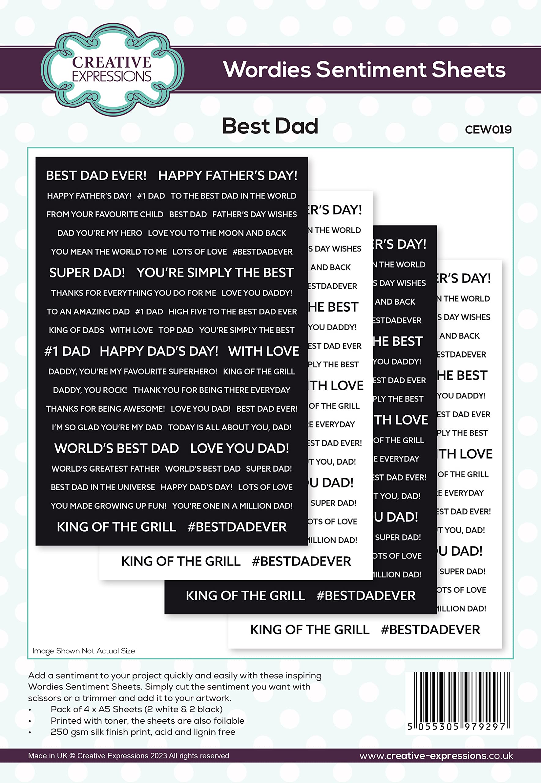 Creative Expressions Wordies Sentiment Sheets-Best Dad, A5, Black and White