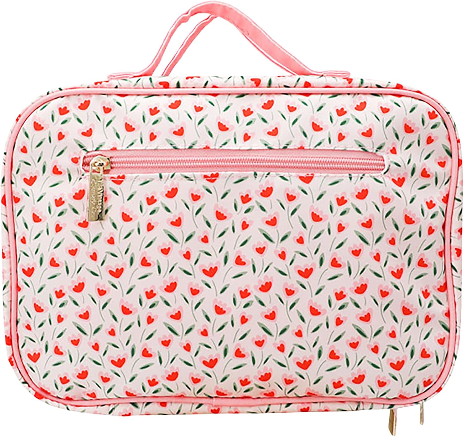 The Vintage Cosmetic Company Tulip Square Carry Bag, Floral Cosmetic Organizer for Makeup, Toiletries, and Travel Essentials with Zipper Closure