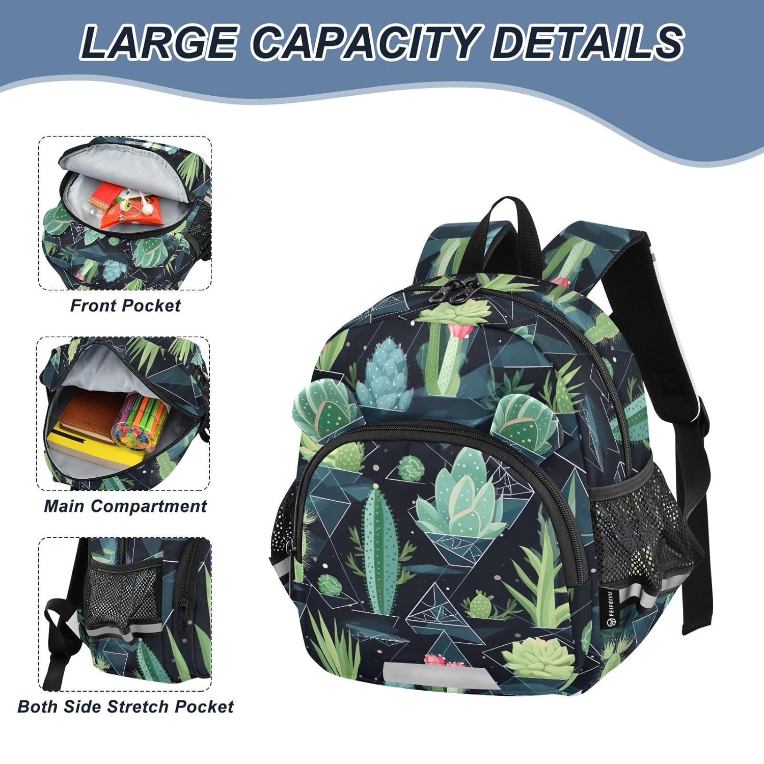 Succulents Cactus Black Toddler Harness Backpack for Boys Girls 3-6 Years Kids Backpack with Anti Lost Safety Leash Baby Protection Backpack for Walking Preschool Travel