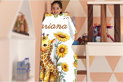Miniatura 4 de Mantas personalizadas de jirafa de girasol para bebé, regalo personalizado para niñaniño, para sofá, cama, dormitorio, sala de estar, manta ligera