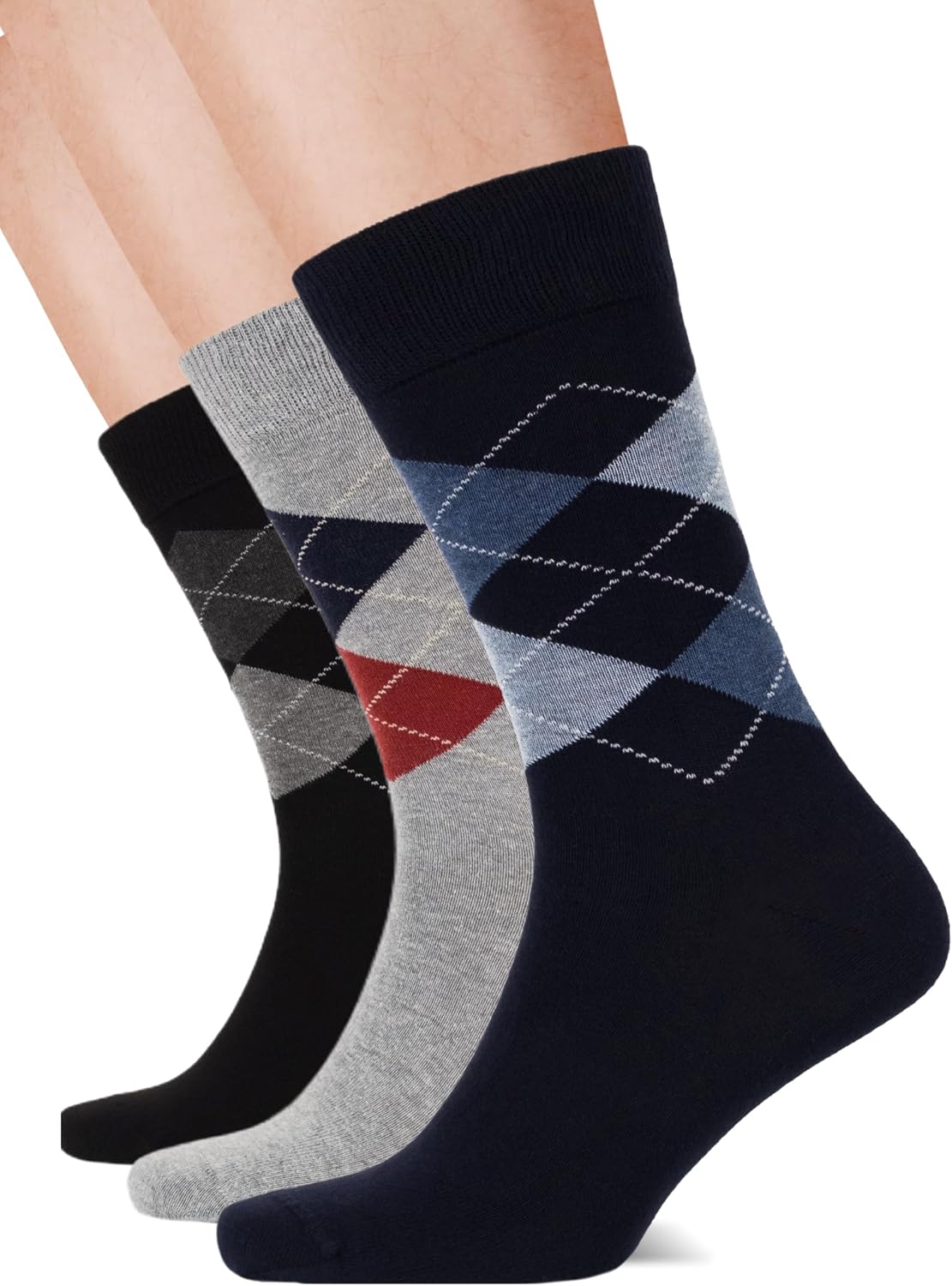 Men’s Colorful Argyle & Solid Dress Socks, Crew Length, Soft Cotton, Comfortable Socks for Men, US Size 8-12, 3 Pairs