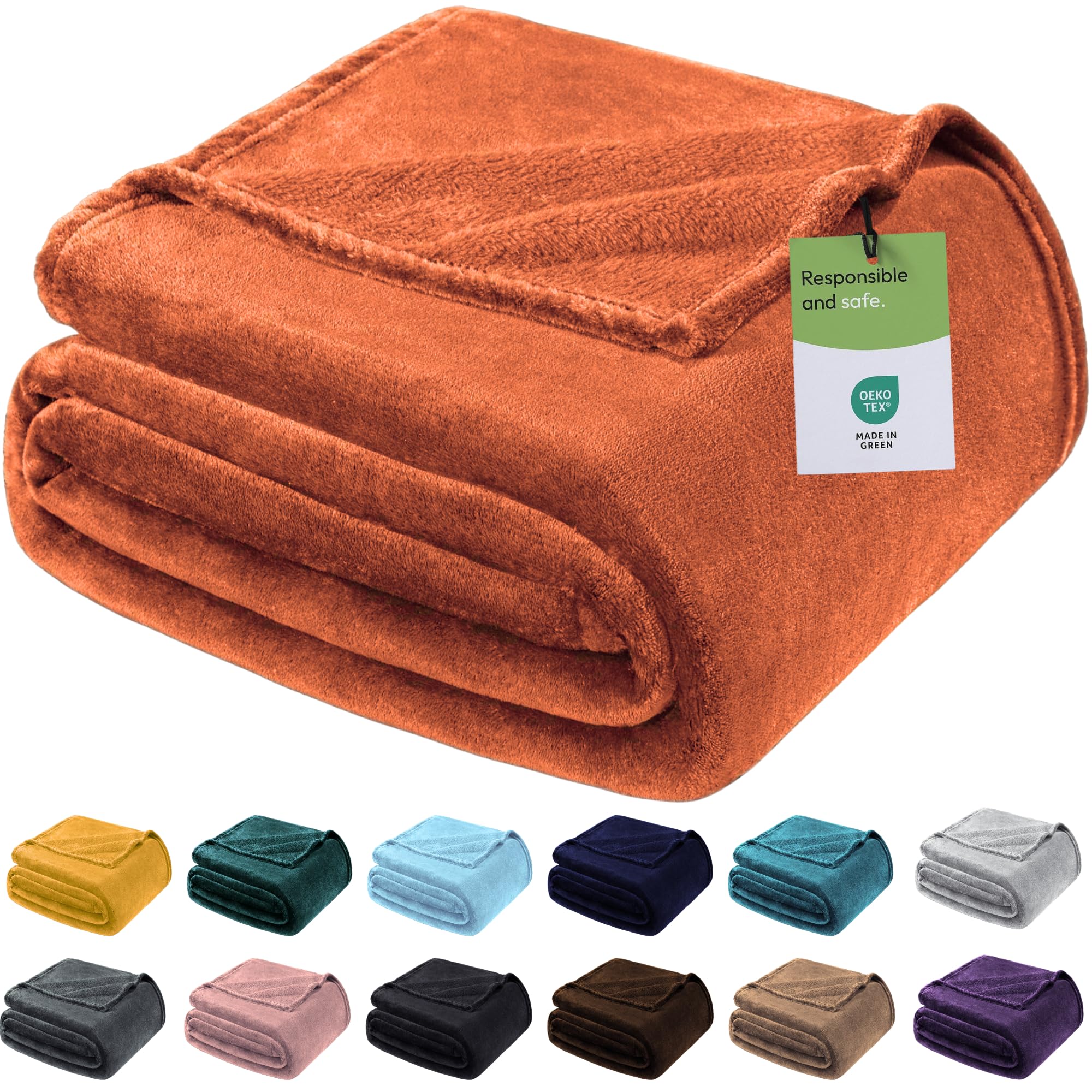 BedLooms Bed Throw Fleece Blanket Rust Double Fluffy Blankets and Throws โ image 1