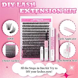 FADLASH Lash Extension Kit 60D Lash Clusters D Curl DIY Eyelash Extension Kit with Lash Bond and Seal Lash Applicator 3D Effect Lash Cluster Kit fluffy (60D Kit, Mix 10-18mm)