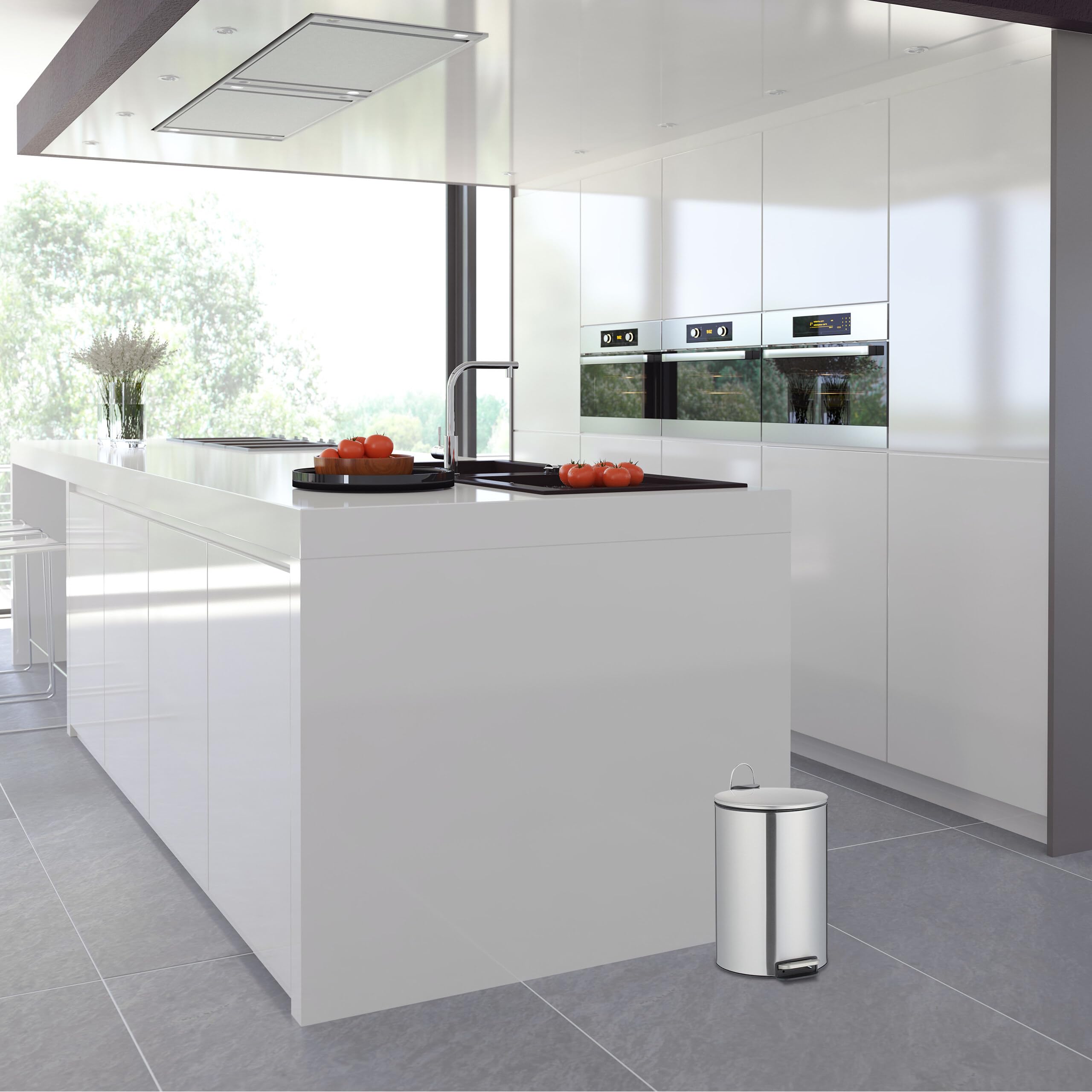 Relaxdays Cubo Basura 12 litros, Acero Inoxidable, Mecanismo Automático, Bote Interior Extraíble, Papelera Cocina, Plata