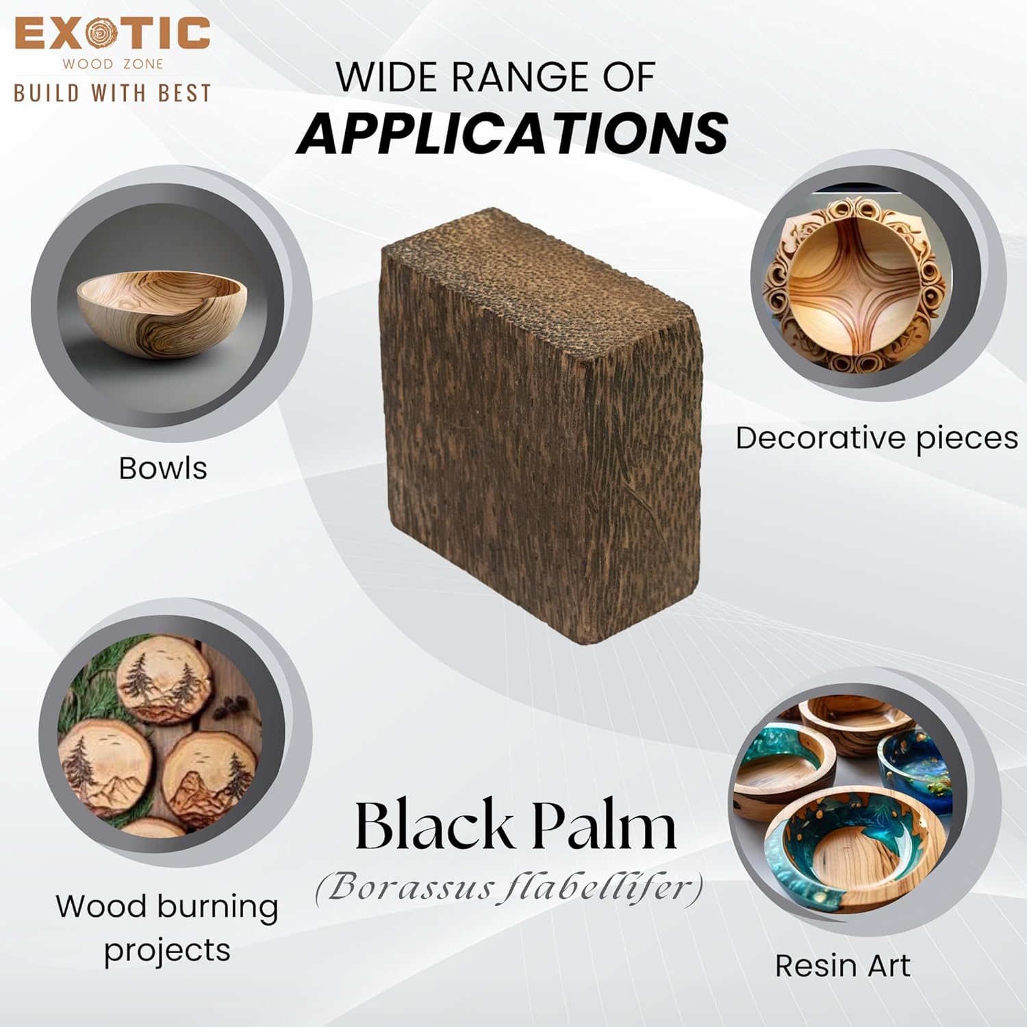 Bowl Blank 4" x 4" x 2" (1 Piece) (Black Palm) Wood Turning Bowl Blanks by Exotic Wood Zone