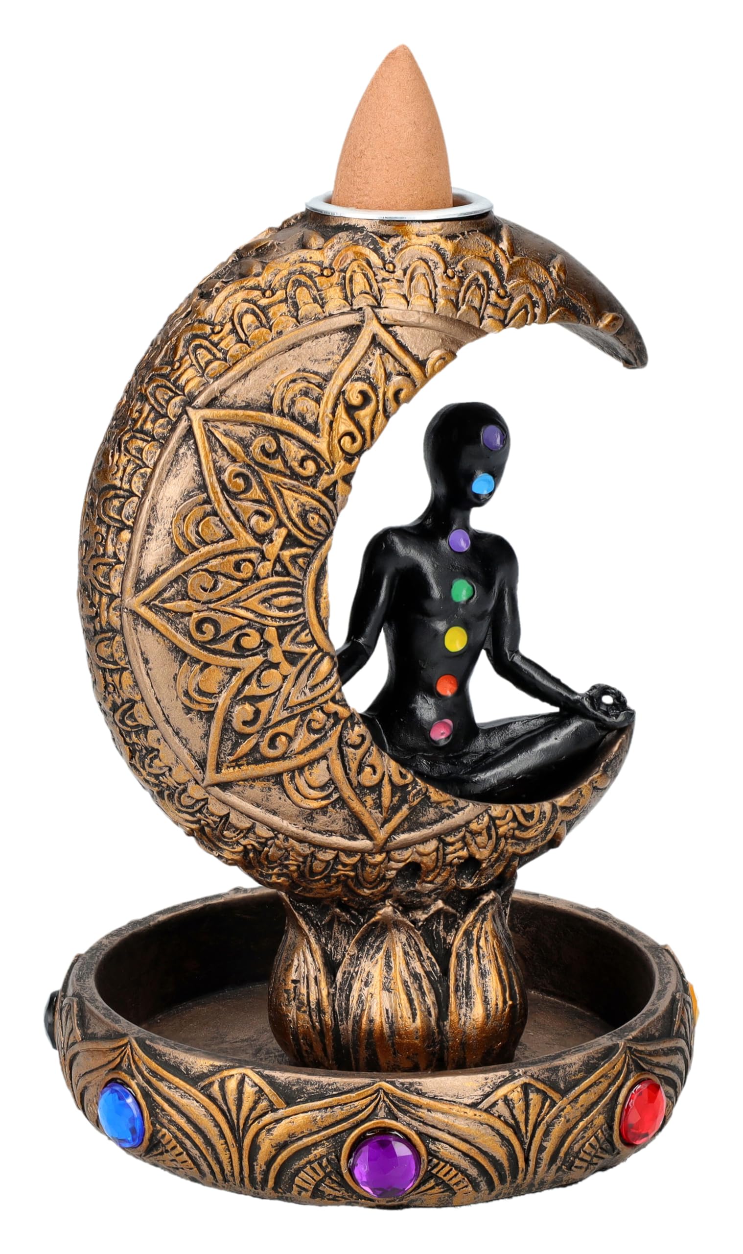 Esperienza di affumicatura spirituale: Chakra Luna Backflow supporto per incenso con 7 colori, 10 cm, design Lotus