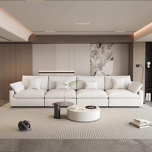 Miniatura 74 de WJShome - Sofá seccional modular en forma de nube para sala de estar, sofá de 160" con relleno de plumón en forma de U con otomano, sofás