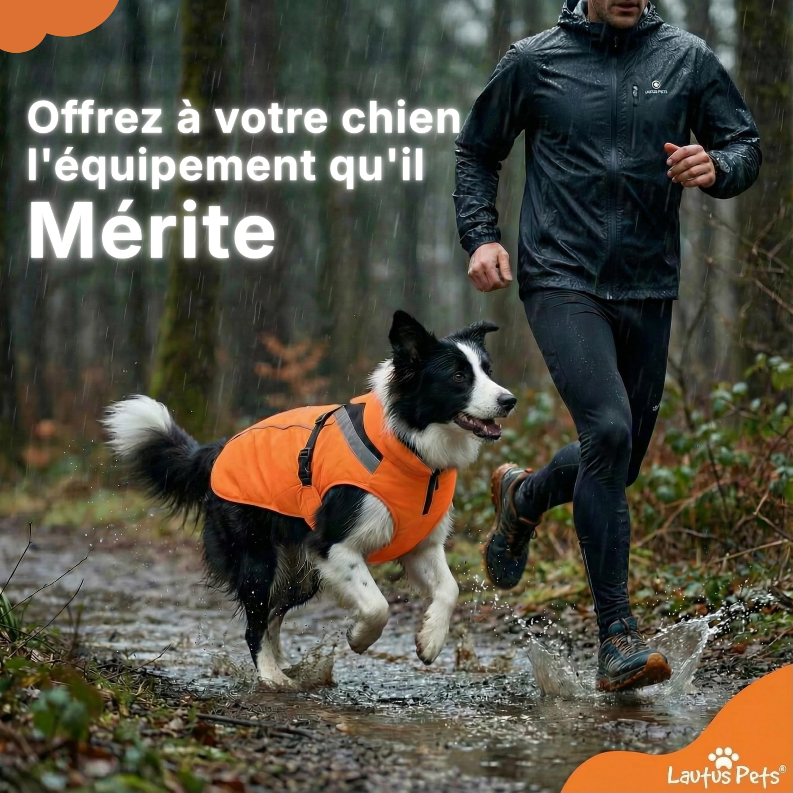 Manteau de Pluie imperméable pour Chien, Bandes réfléchissantes et Ouverture pour Laisse – Veste légère pour Chiens Moyens - XL, Orange