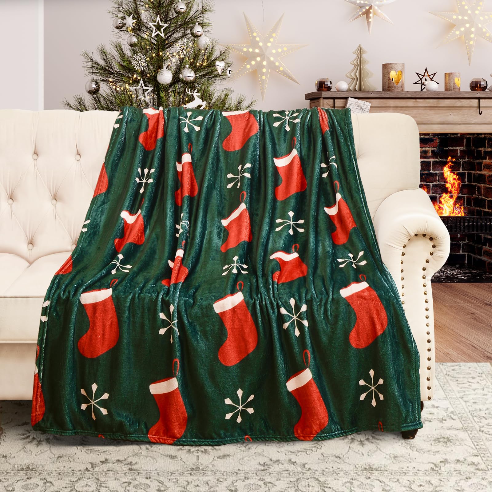 Exclusivo Mezcla Manta de Navidad Polar, Suave, Mullida y Ligera, para Sofá y Cama en Invierno, 130x150 cm, Botas de Navidad OEKO-TEX STANDARD 100
