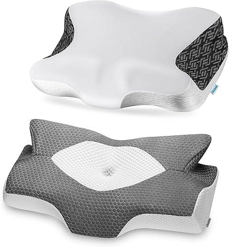 Elviros Almohadas cervicales de espuma viscoelástica para dolor de cuello y hombros, almohada de cuello para dormir, almohadas de lado para adultos,