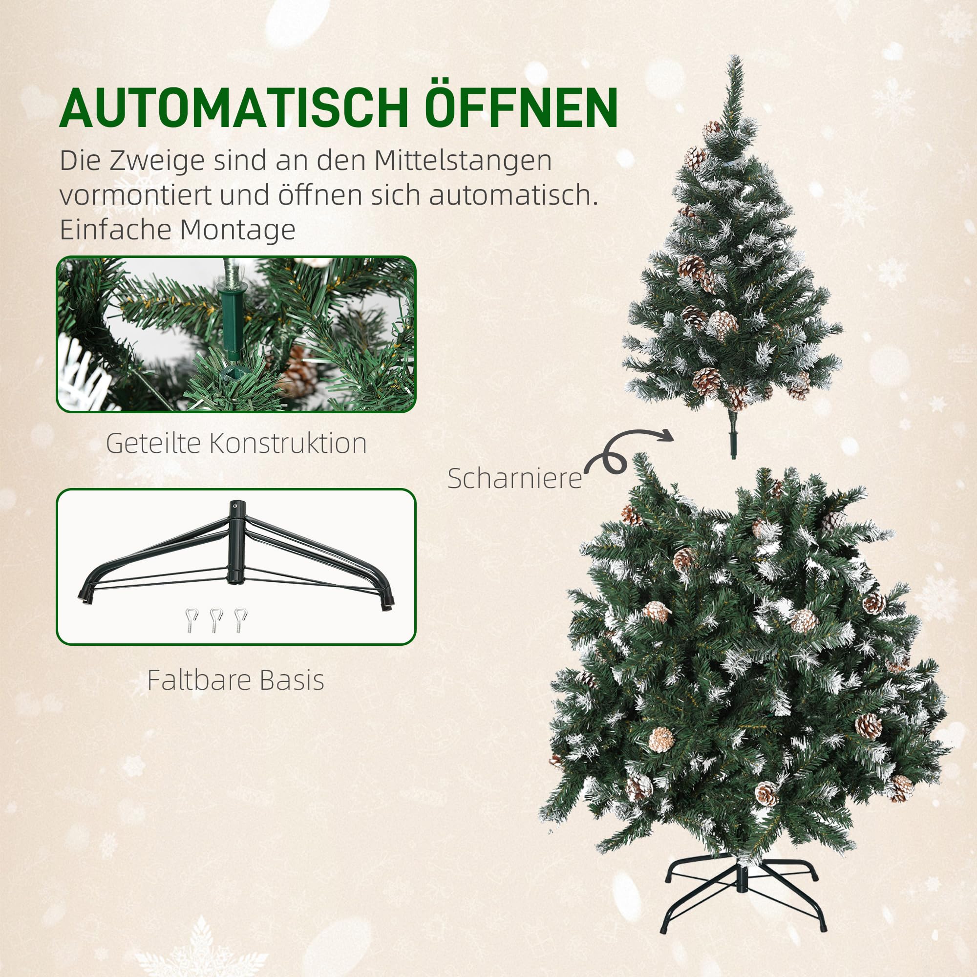 HOMCOM Künstlicher Weihnachtsbaum 150 cm 676 Spitzen inkl. Metallständer