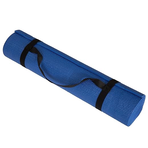 Yoga Mat - Double Sided 1/4-Inch Workout Mat - 71x24-Inch Exercise Pad for Home Gym Fitness or Pilates with Carrying Strap by Wakeman (Blue)