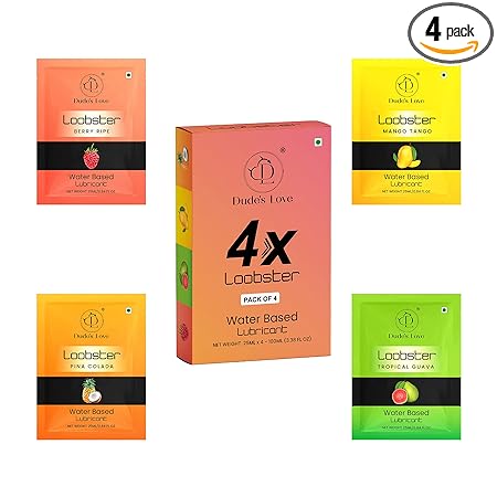 Loobster - Organic - Flavoured Edible Water Based Lubricant Gel For Men & Women | pH-balanced | Long-Lasting Pleasure | Condom Compatible | Vegan | All Skin Types - 25ml X 4-100ml