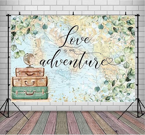 Miniatura 6 de Love is an Adventure telón de fondo para fotografía Let The Adventure Begin, fondo temático de viaje, baby shower, despedida de soltera, decoración