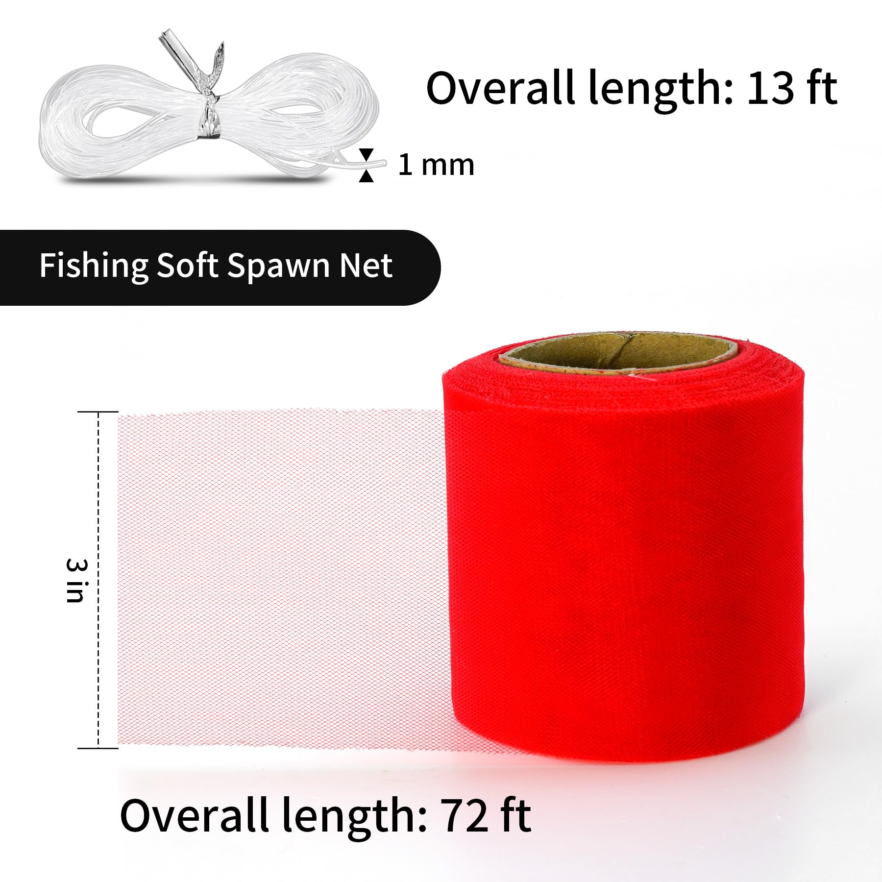 Philbinden 72 FT Fishing Soft Spawn Net,3'' Wide Fishing Spawn Sack Mesh Catfish Bait Holder Fishing Accessories for Roe Bags Fishing Equipment Tackle Kit