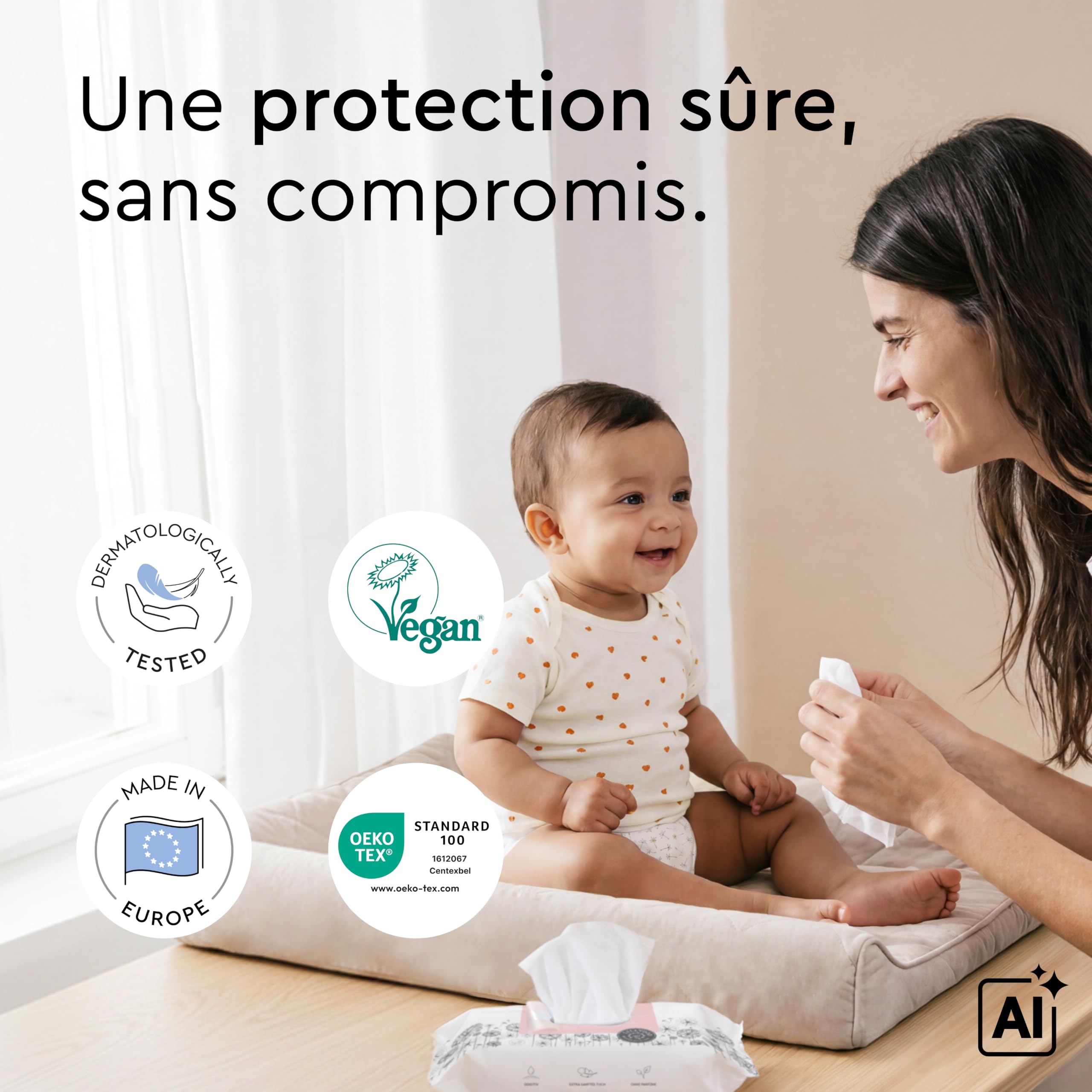 Lingettes avec prébiotiques LILLYDOO, 600 unités (10x60), renforcent la barrière naturelle de la peau, tissu 100% sans plastique, douces et sans parfum, testées dermatologiquement